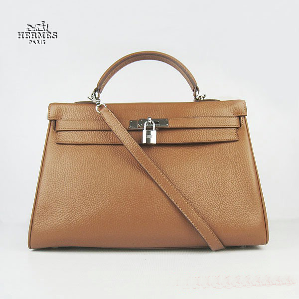 6308 Hermes Kelly 35 centimetri del Togo in pelle leggera Coffee Bag 6308 Argento